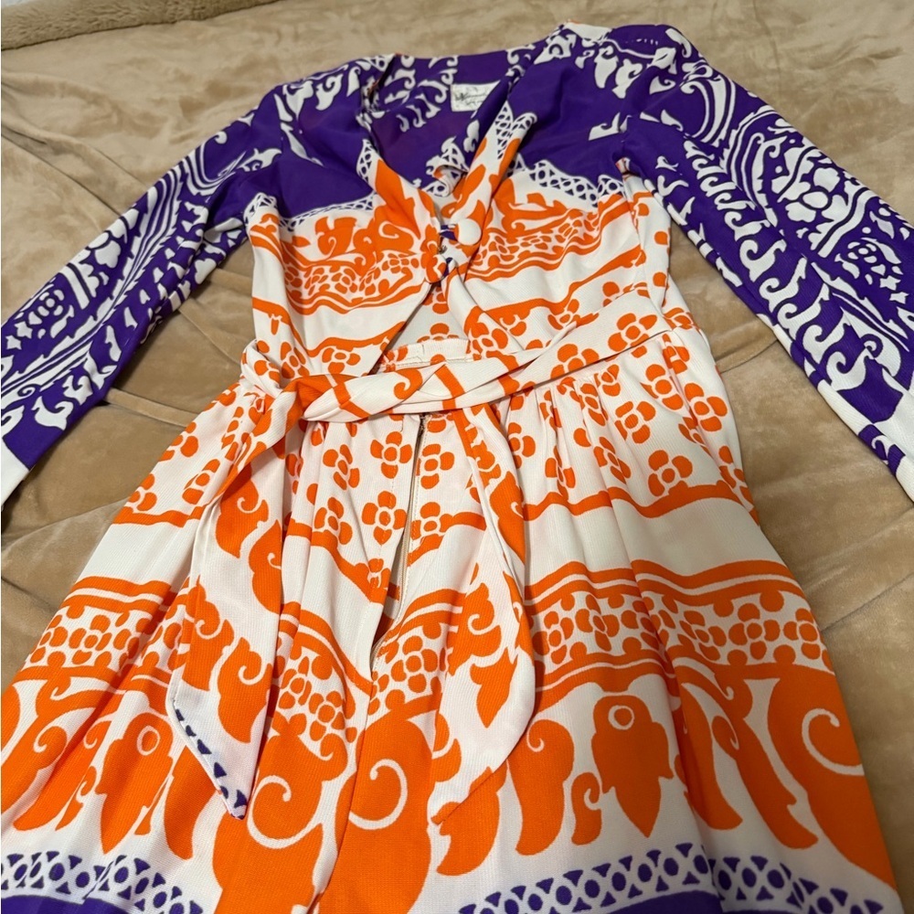 Vintage Wanda Belli San Francisco Orange and Purple Patterned Jumpsuit 70’s 0/2 - Picture 2 of 7